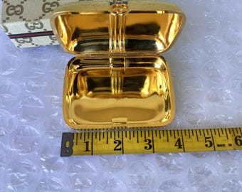 Vintage Gucci Pill Case Travel Soap Case Trinket Gold Tone Good