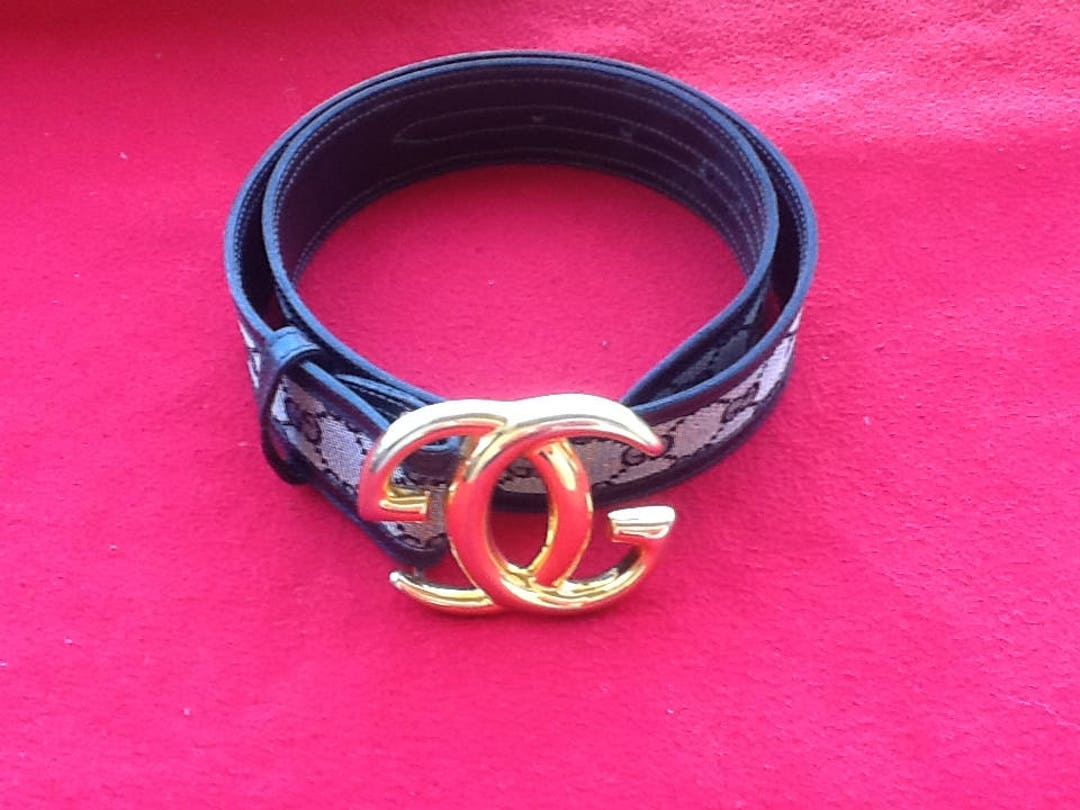 Vintage Gucci GG Belt Buckle & Navy Blue Monogram Canvas 