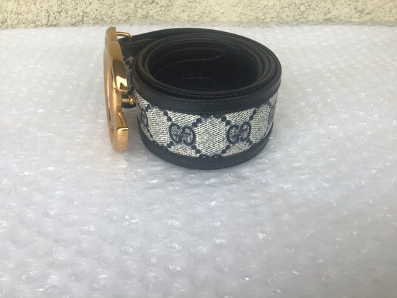 Vintage Gucci '80s Large GG Buckle & Blue Canvas Belt Unisex Vintage Gucci '80s Large GG Buckle & Blue Canvas Belt Unisex