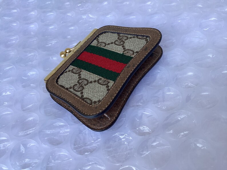 Vintage Old Gucci Coin Purse Kiss Lock Closure  Brown Etsy