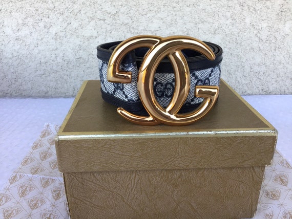 Vintage Gucci ‘80s Large GG Buckle in Blue Monogr… - image 1