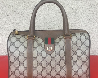 Vintage Gucci Small Doctor Bag Brown Canvas Preowned Condition