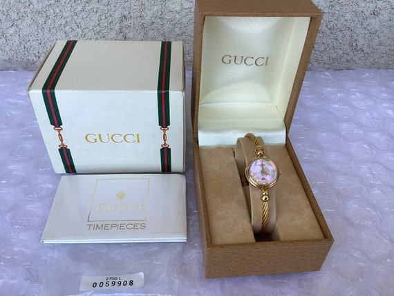 Vintage Old Gucci 2700L Flex Cable Bangle Ladies Watch Gold Tone Mint Never Worn Condition