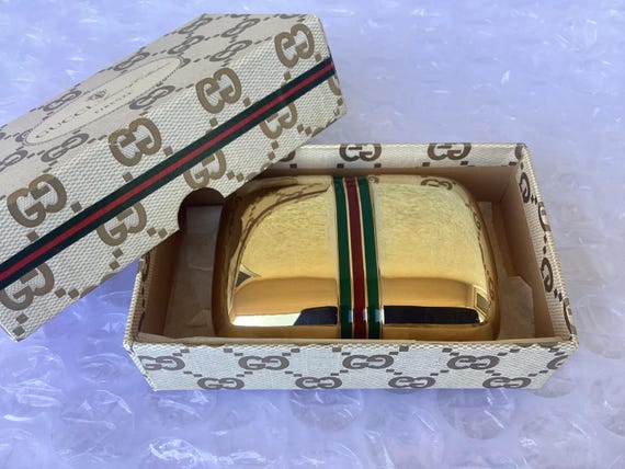 【希少】GUCCI グッチ ケース モノグラム ゴールド パテントレザー Vintage Gucci Pill Case Travel Soap Case Trinket Gold Tone Good