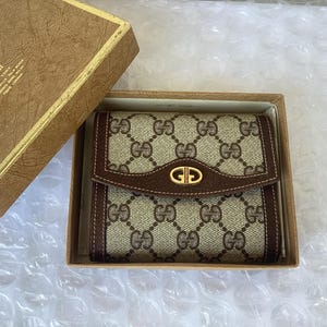 Vintage Gucci Small Trifold Wallet Brown Canvas Great Preowned Condition