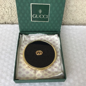 Vintage Gucci Black Enamel GG Mirror Compact Never Used Mint 