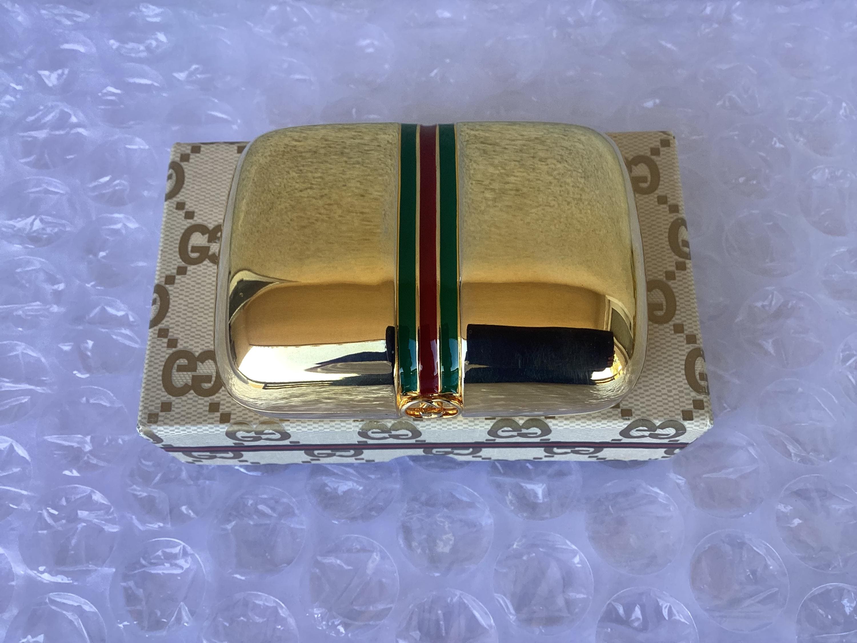 Vintage Gucci Pill Case Travel Soap Case Trinket Gold Tone Good