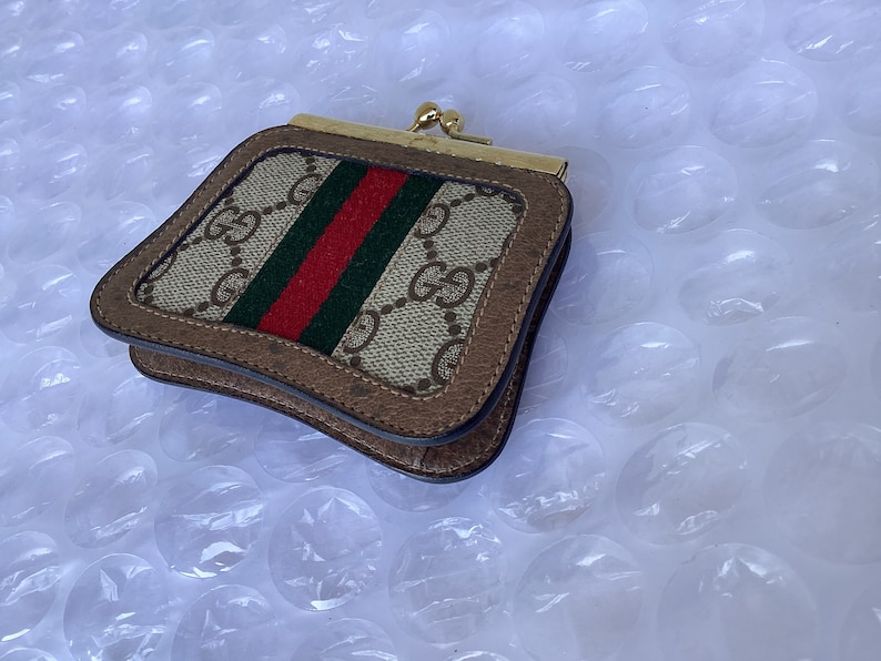 Vintage Old Gucci Coin Purse Kiss Lock Closure  Brown Etsy