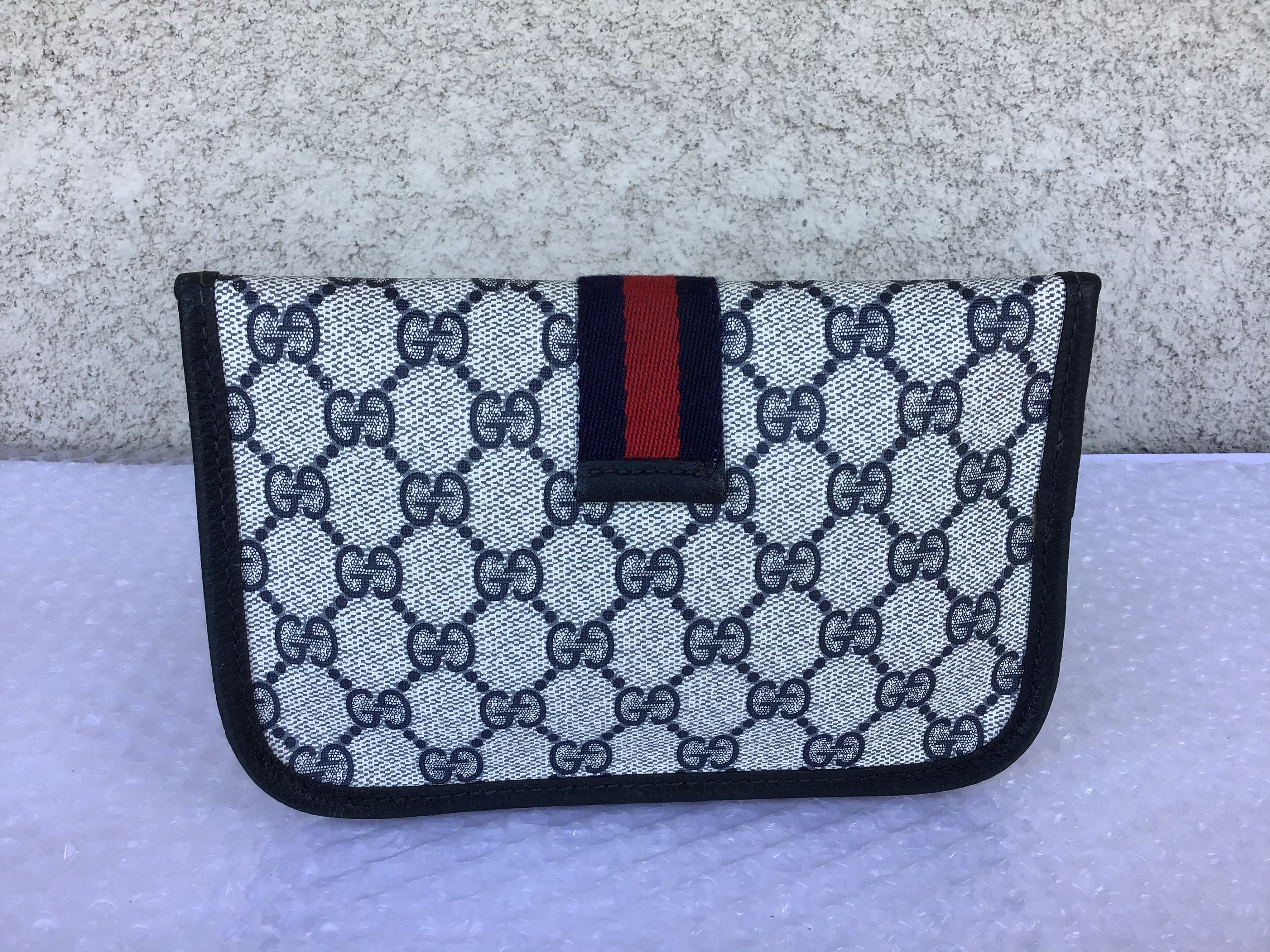 Vintage Gucci 1980s Clutch or Makeup Pouch Blue Canvas 