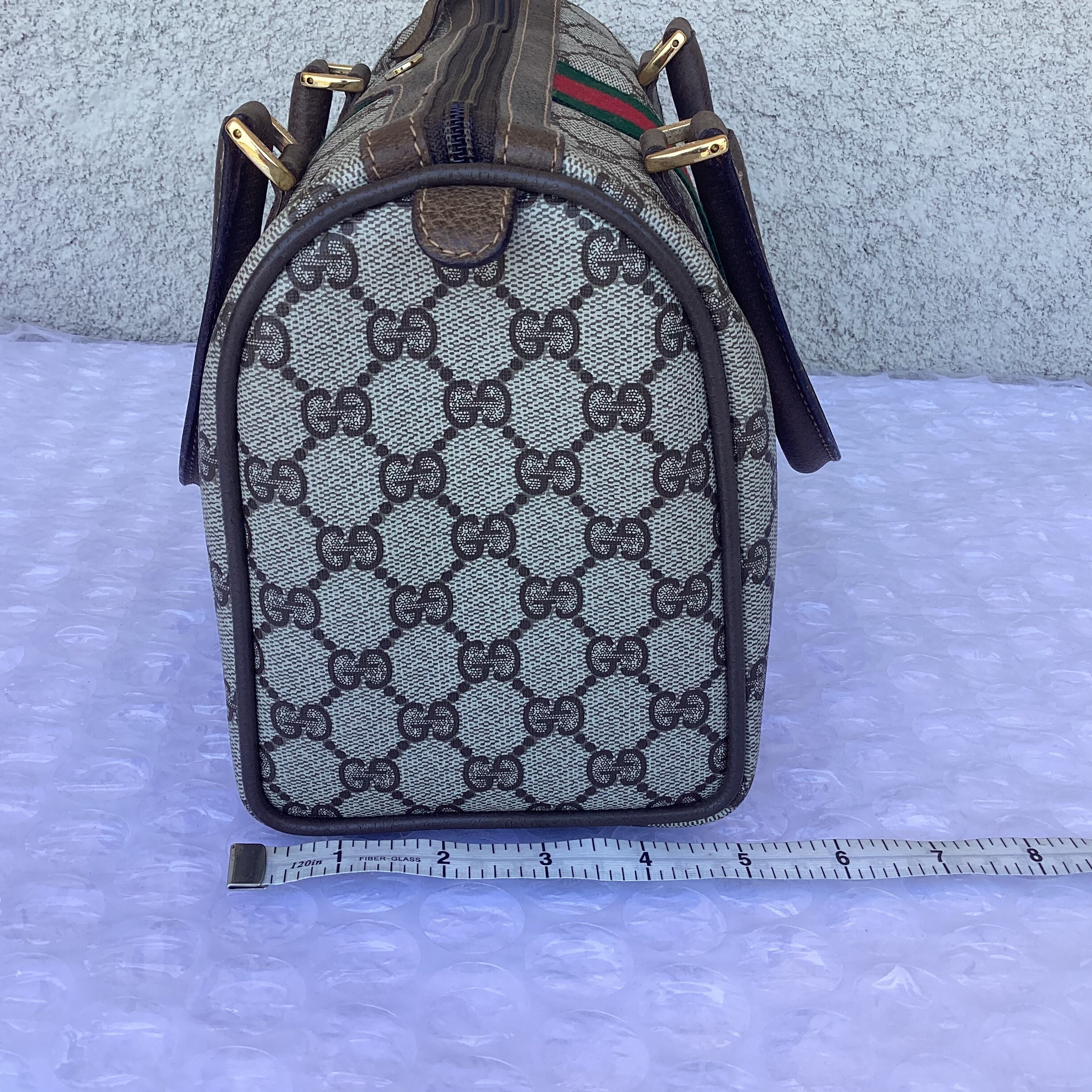 Old Vintage Gucci Small Doctor Boston Bag Web Brown Canvas Good Exterior  Preowned Condition 