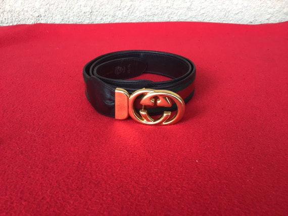 Vintage Gucci GG Buckle With Red & Green Skinny Belt Used 