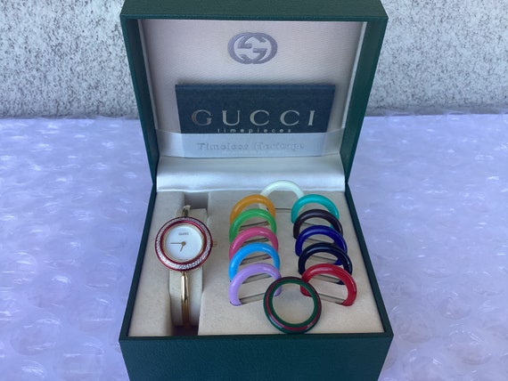 1990s Old Vintage Gucci Interchangeable Bezel Bangle Watch Gold