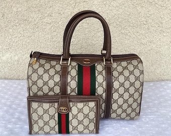 Vintage 1980s GUCCI Accessory Collection Tote Red Brown