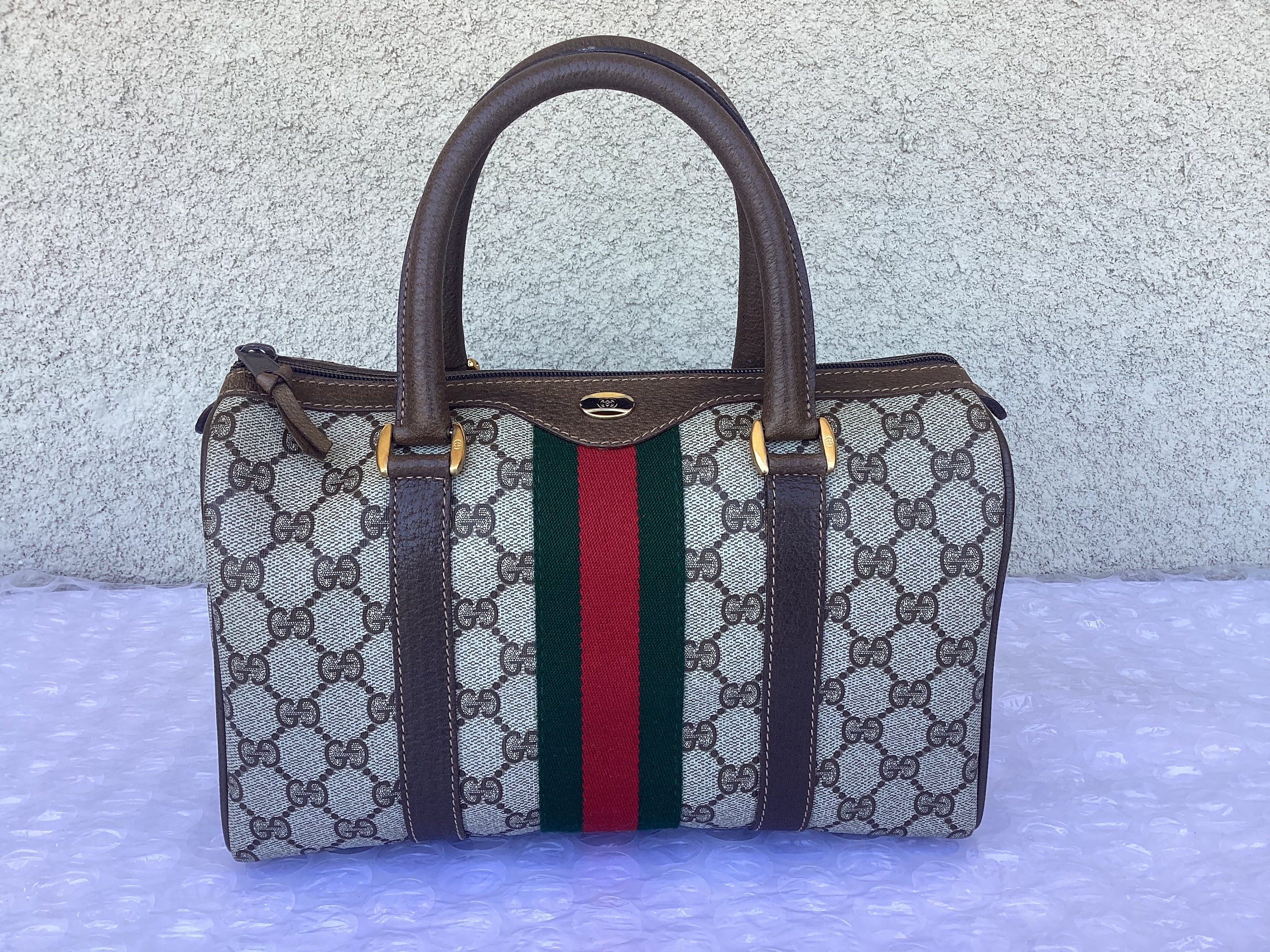 Vintage Old Gucci Small Doctor Bag Web Brown Canvas Great Exterior Condition Etsy