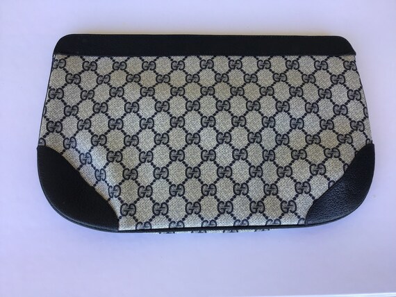 Vintage Gucci Clutch Blue Canvas Mint Exterior Co… - image 3