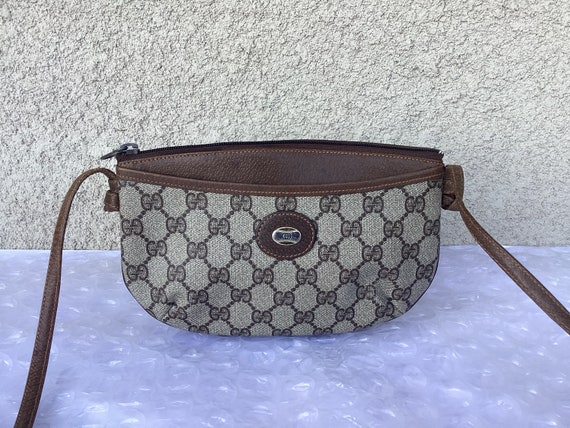 Used GUCCI Old Gucci Vintage Accessory Collection Crossbody Shoulder Bag  Messenger Women's 1980's 80's Paper Tag GG Pattern PVC/Pigskin Gold  Hardware Navy/White 