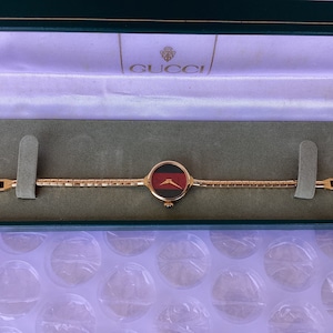 Vintage Rare Old Gucci Small Ladies Watch Web Red and Green Dial Great Condition