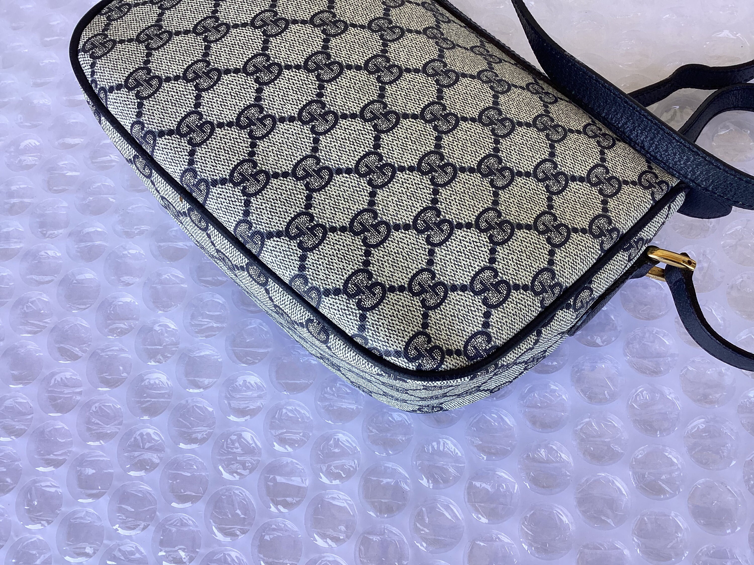 Vintage Old Gucci Shoulder Crossbody Bag Blue Canvas Great Vintage Old Gucci Shoulder Crossbody Bag Blue Canvas Great
