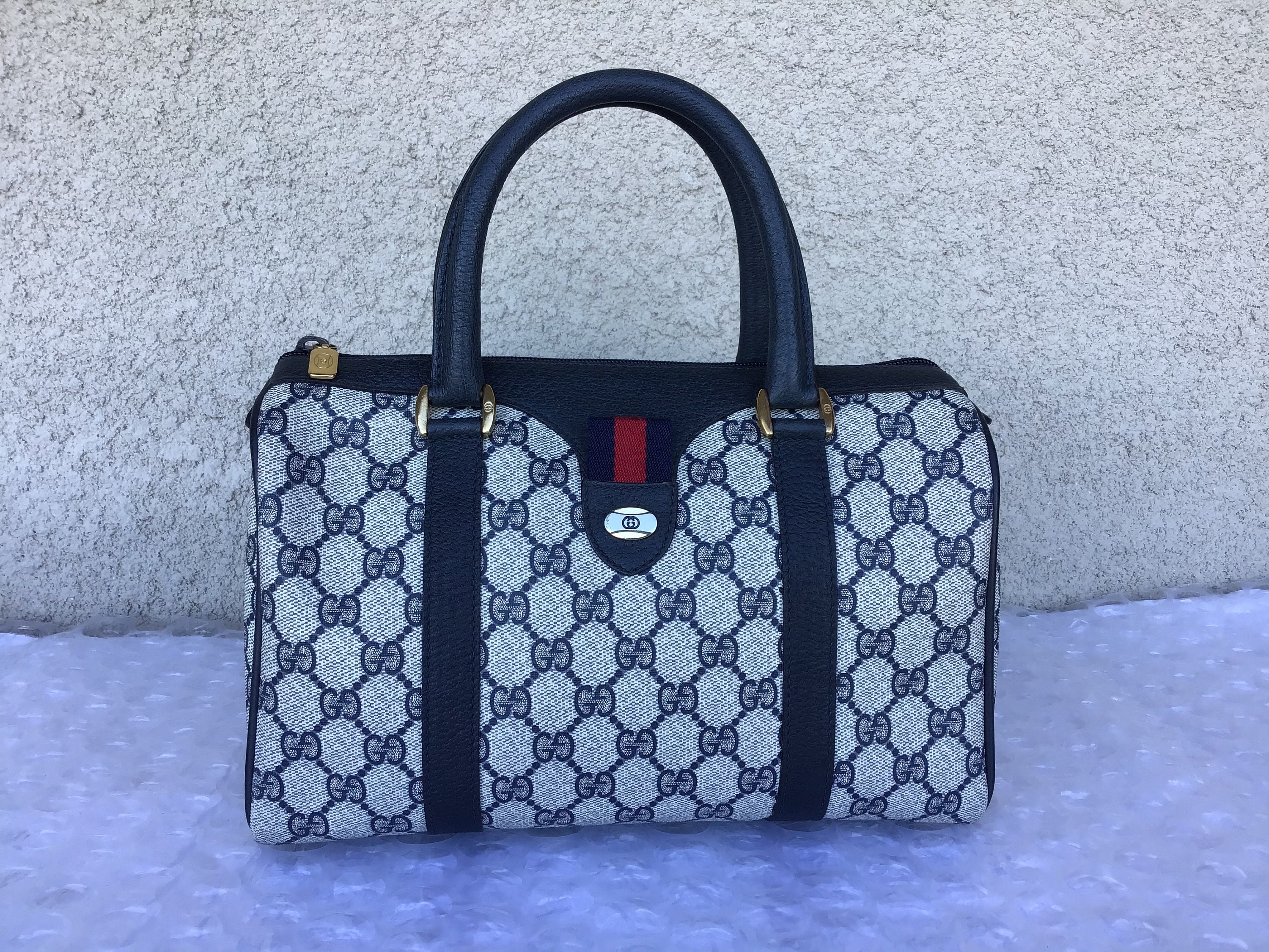 GUCCI 80s Navy GG Monogram Boston Bag — Garment