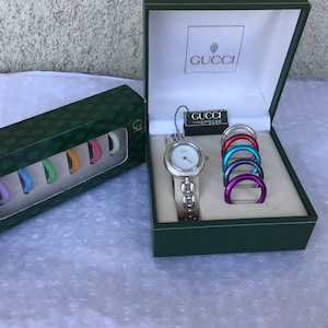 Vintage Gucci Stainless Steel Interchangeable Bezel Rice Links Watch Mint Condition