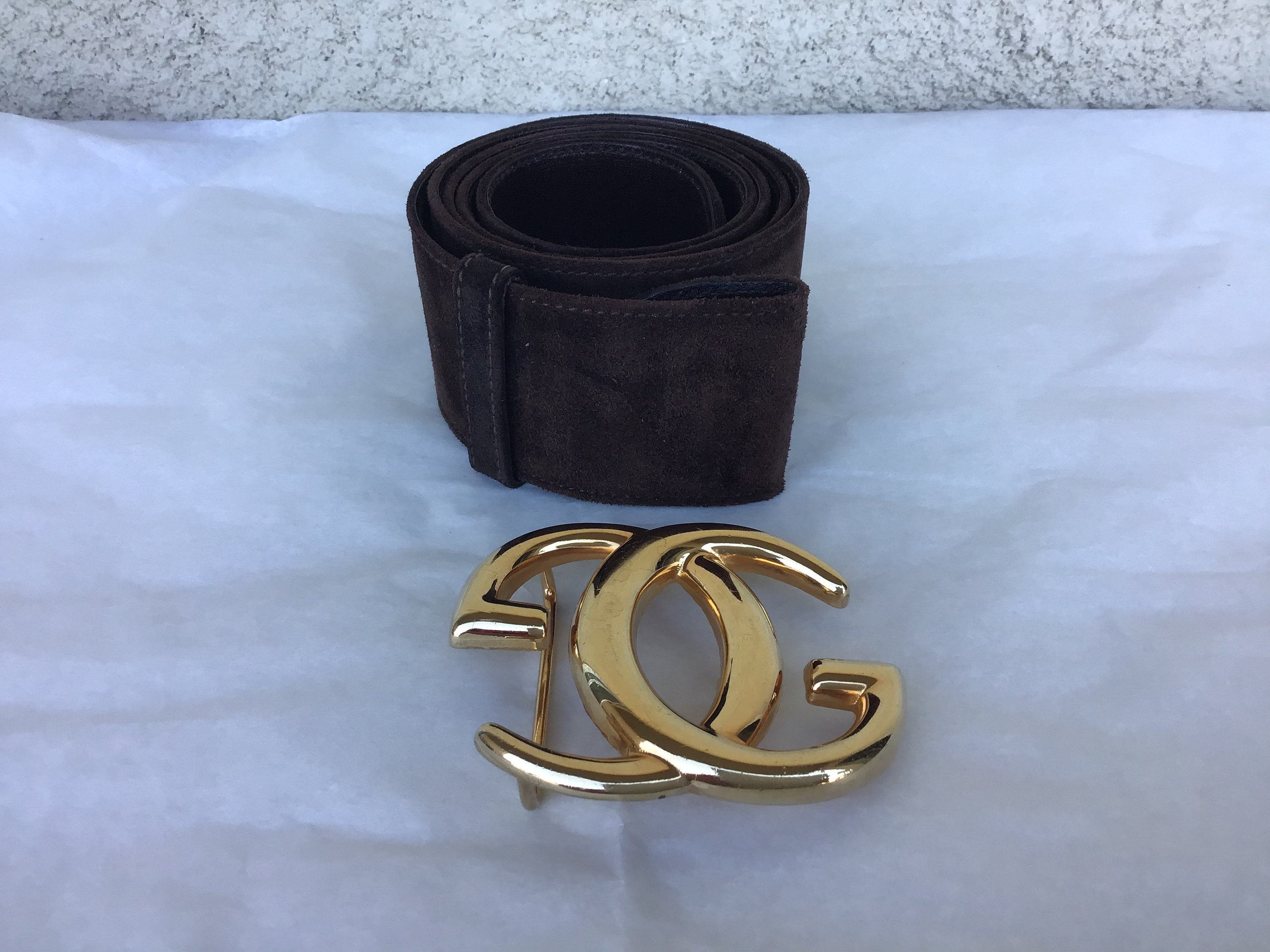 GUCCI Iconic 1970s inverted GG design Buckle, Suede Leather Belt Gucci Vintage Interlocking GG Reversible Leather Belt – Recess main image 4