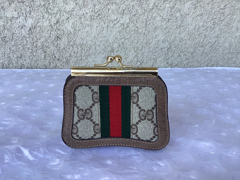 Vintage Old Gucci Coin Purse Kiss Lock Closure  Brown Etsy