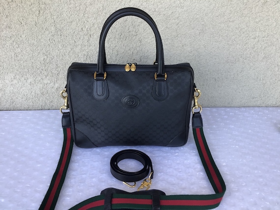 Vintage Old Gucci Shoulder Carry On Bag Black Can… - image 2