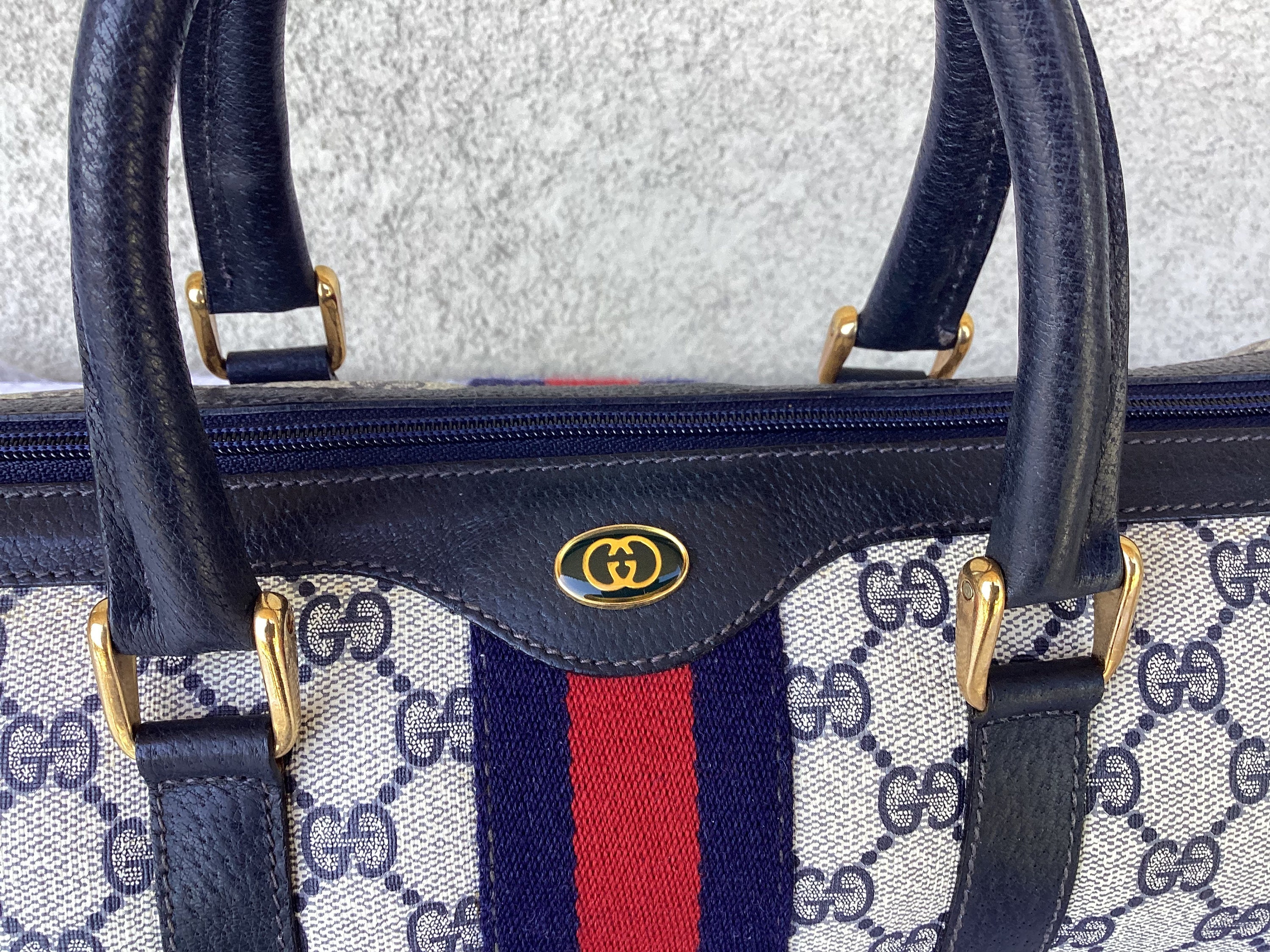 vintage gucci boston bag with navy Blue monogram Bag