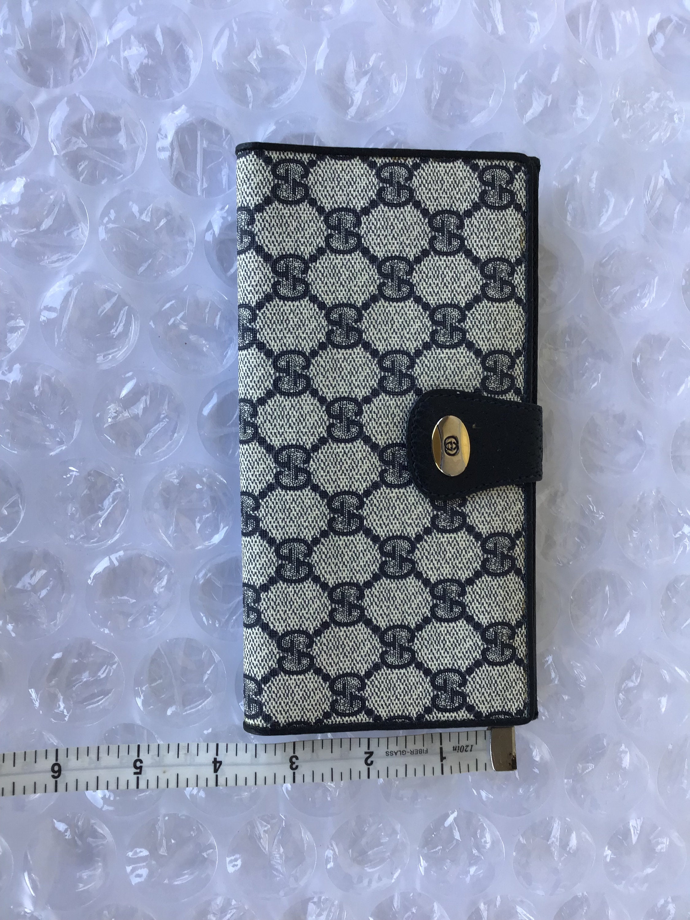 Gucci, Bags, Vtg Gucci Bifold Long Envelope Wallet Dark Navy Blue Checkbook  Cover