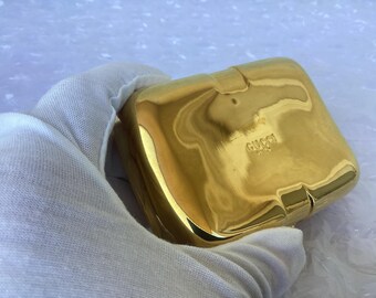 Vintage Gucci Pill Case Travel Soap Case Trinket Gold Tone Good