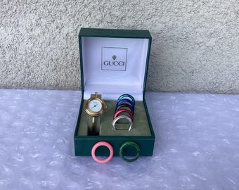 Vintage Gucci 11/12.2 Interchangeable Bezel Watch Gold Tone Preowned Condition