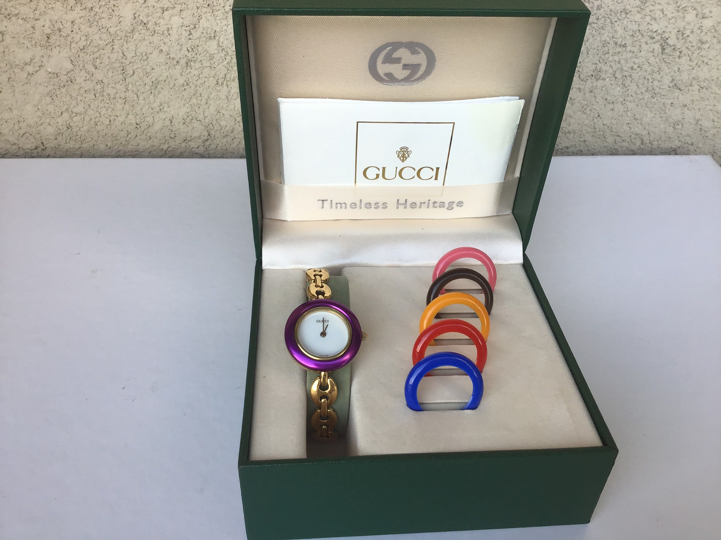 Vintage Gucci 12 Bezel Bracelet Watch Boxed Set – Recess