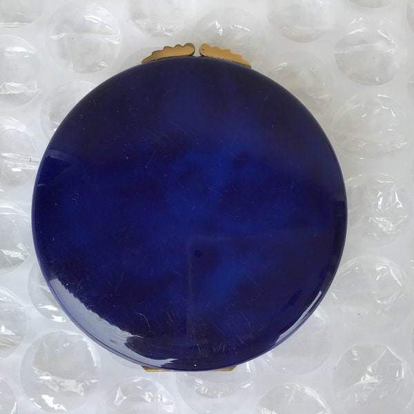 Vintage Gucci Cobalt Blue Enamel Large 4” Powder Mirror Compact Preowned Condition