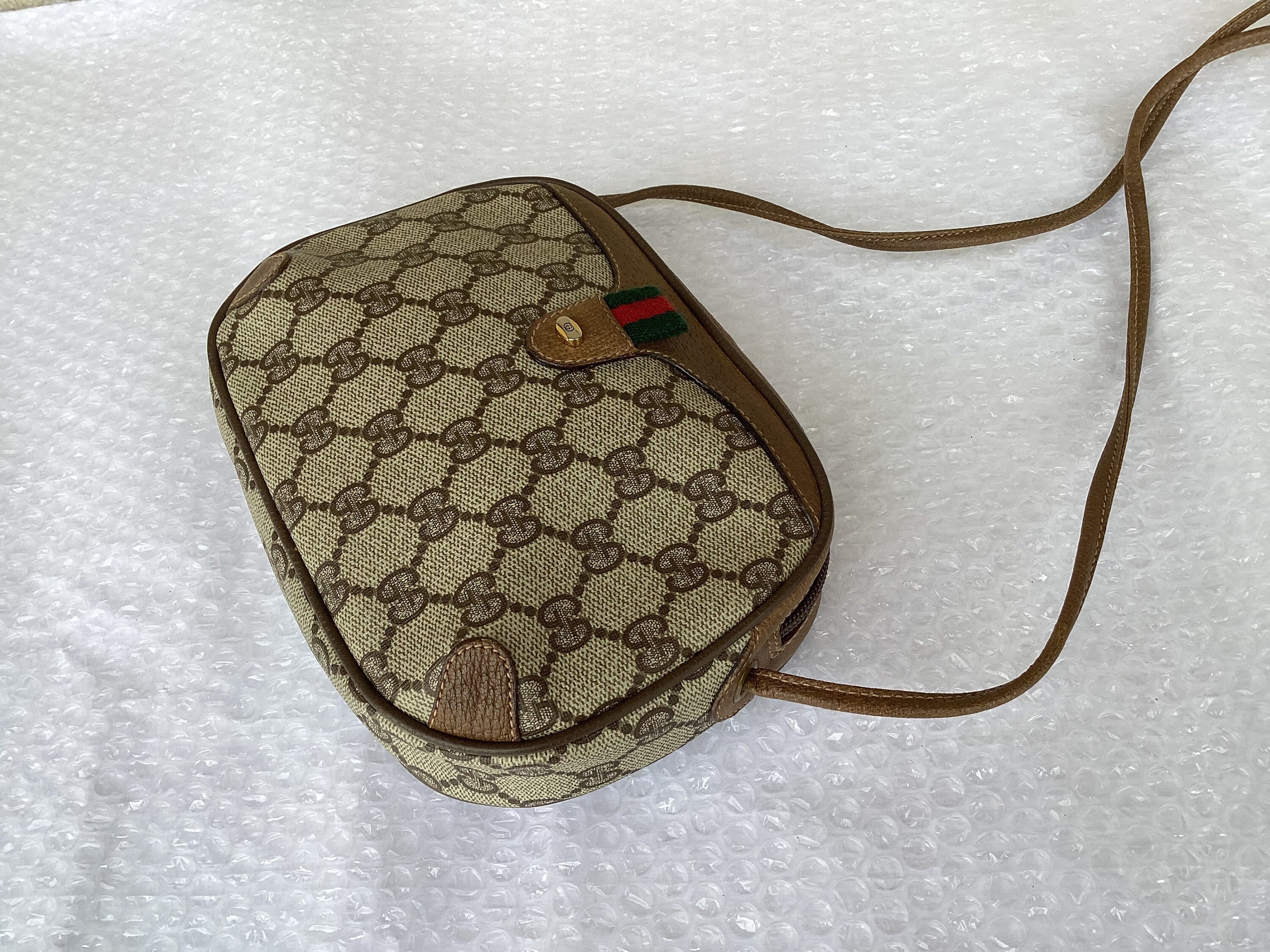 Old Vintage 1990's Gucci Small Crossbody Shoulder Bag Micro GG Black Canvas Good Preowned Condition