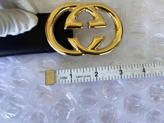 Vintage Old Gucci GG Gold Tone Buckle Dark Brown Leather