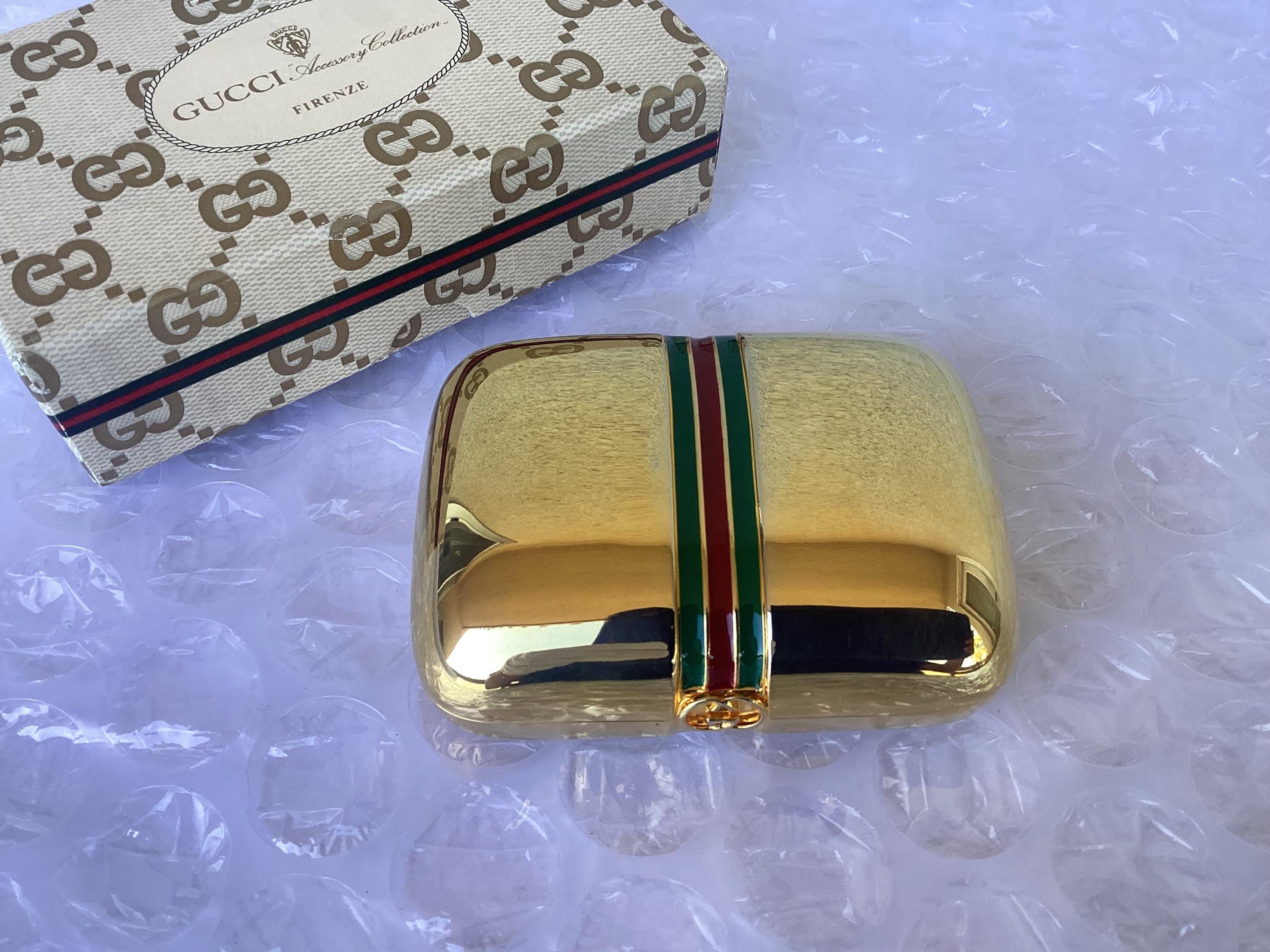 小物入れ Old Gucci Vintage Jewelry Case Pill Box Vintage Gucci Pill Case Travel Soap Case Trinket Gold Tone Good