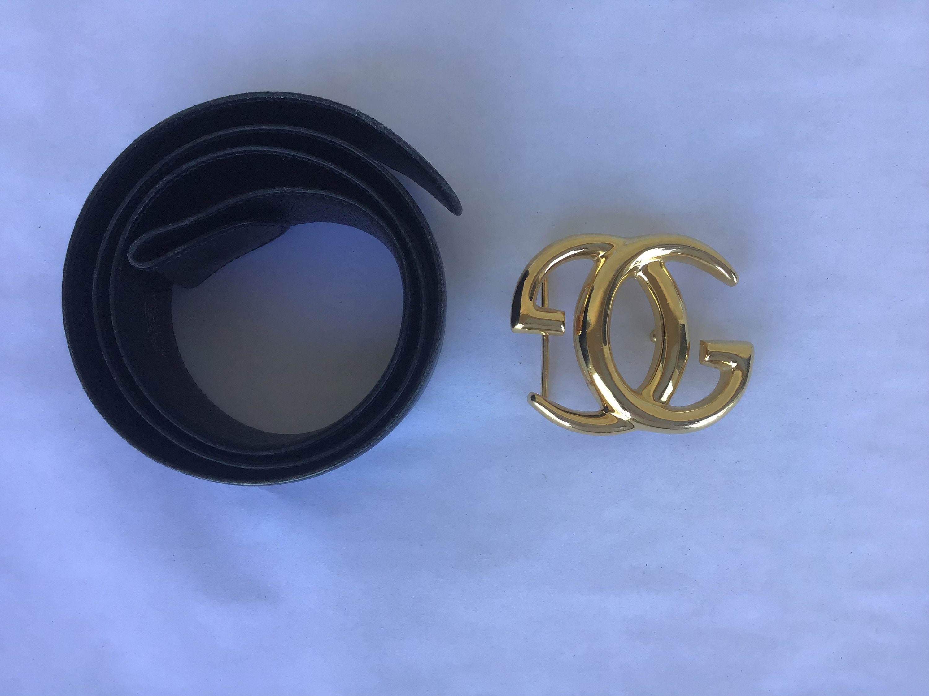 Vintage Gucci '80s Large GG Buckle & Detachable Navy Blue Leather