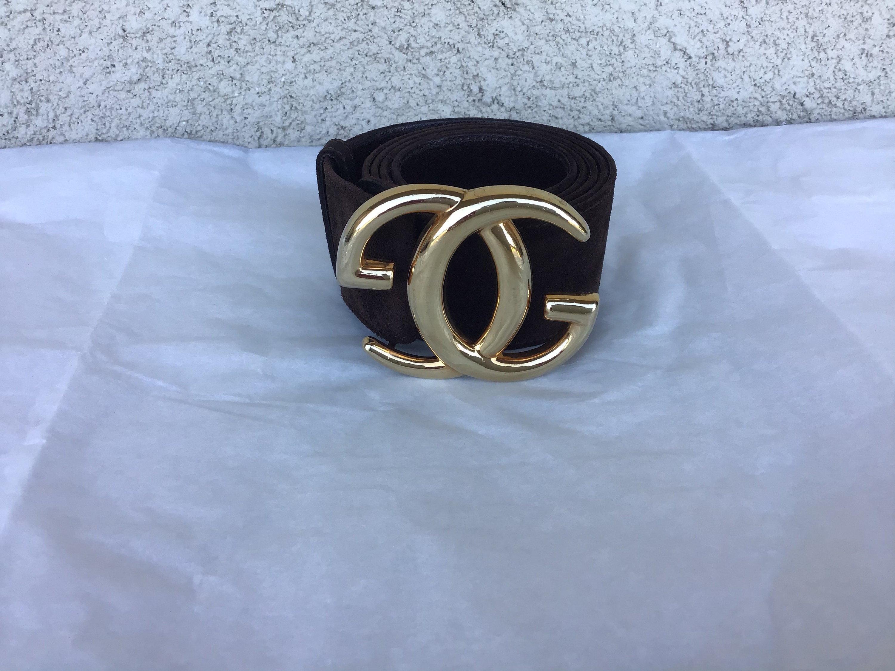 Vintage Gucci Large GG Belt Buckle Suede Leather Used 