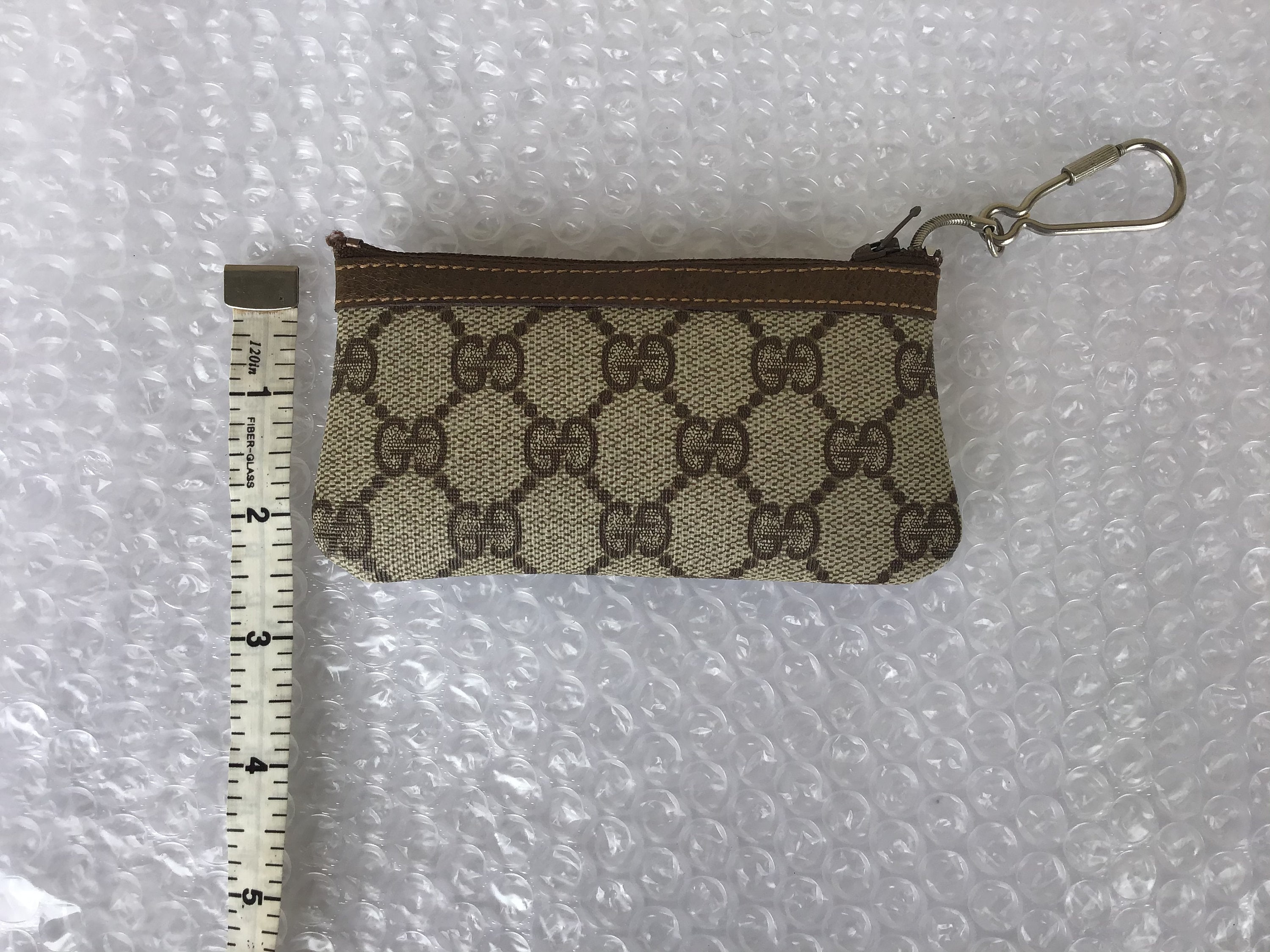 Vintage Gucci 1980's Coin Purse Keychains Brown Canvas Great Exterior Condition