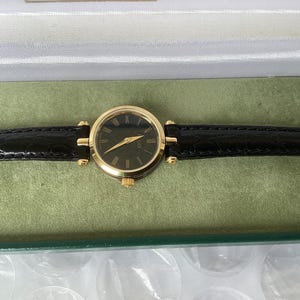 Vintage Gucci 2000L Roman Black Dial Gold Tone Good Preowned Condition