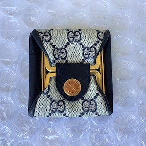 Vintage Old Gucci Monedero Lona Azul Gran Seminuevo Condición
