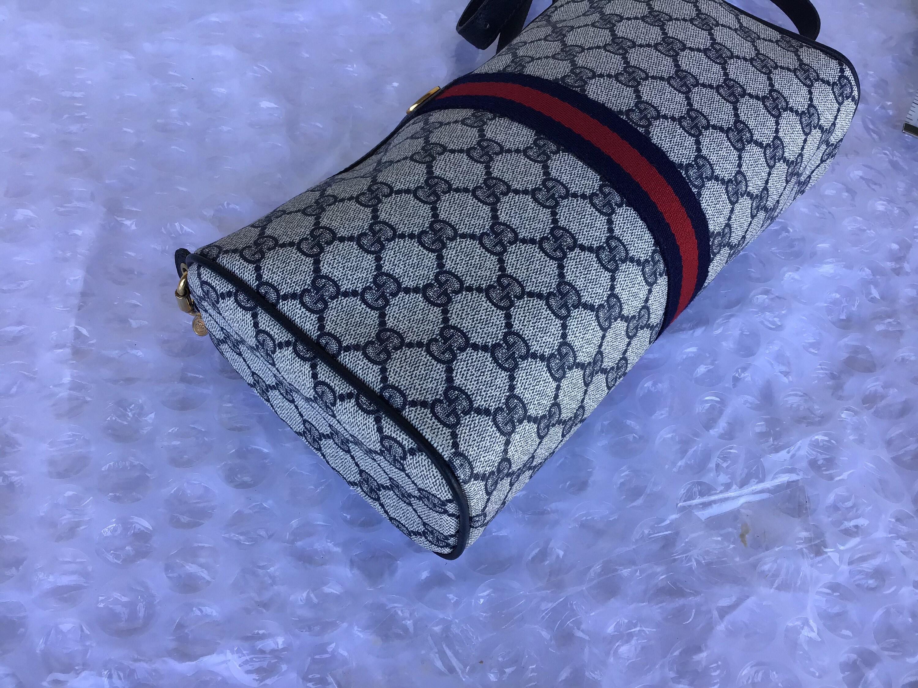 Vintage Gucci Coated Canvas Crossbody Bag, Blue Monogram - Etsy