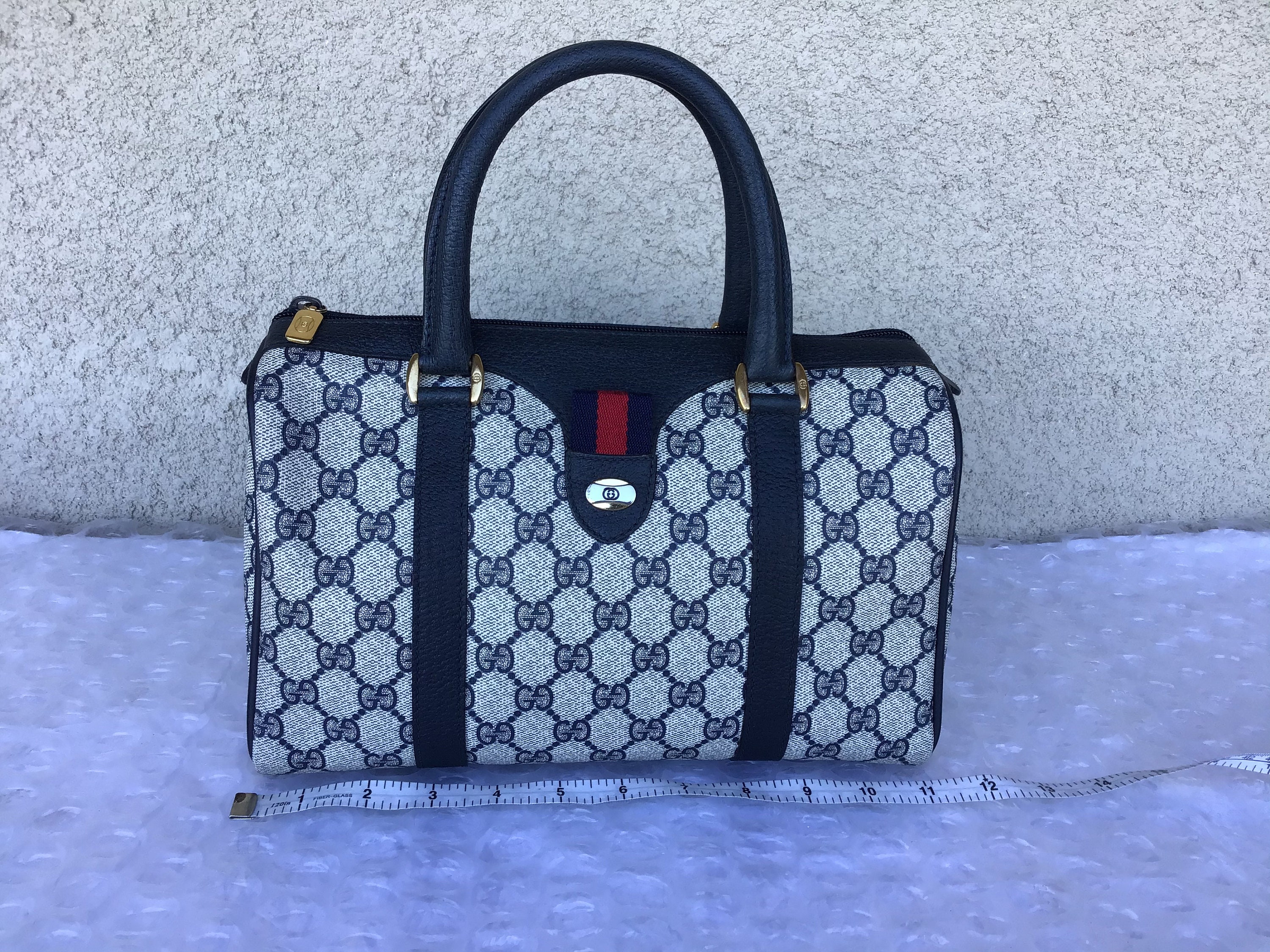 Authenticated used Gucci Gucci Old Doctor Bag Handbag Black Canvas Women's Boston, Adult Unisex, Size: (HxWxD): 19cm x 33cm x 21cm / 7.48'' x 12.99