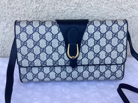 Vintage 1980's Gucci Shoulder Bag Blue Canvas Great Exterior