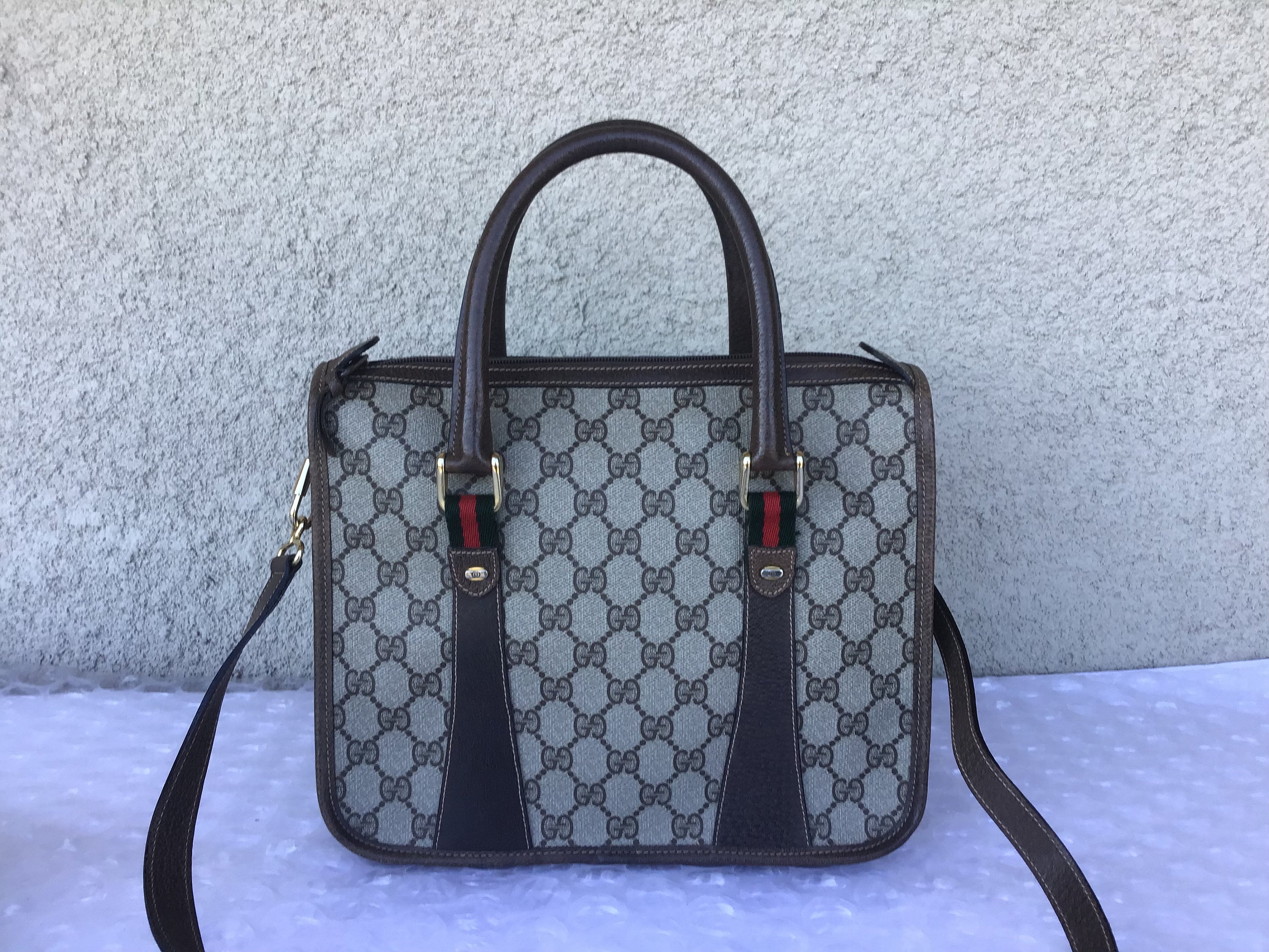 Old Vintage Gucci 1980's Shoulder/crossbody Bag Brown Canvas
