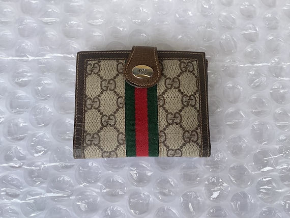 Vintage Gucci Small Trifold Wallet Web Brown Canvas Great Preowned Condition Etsy