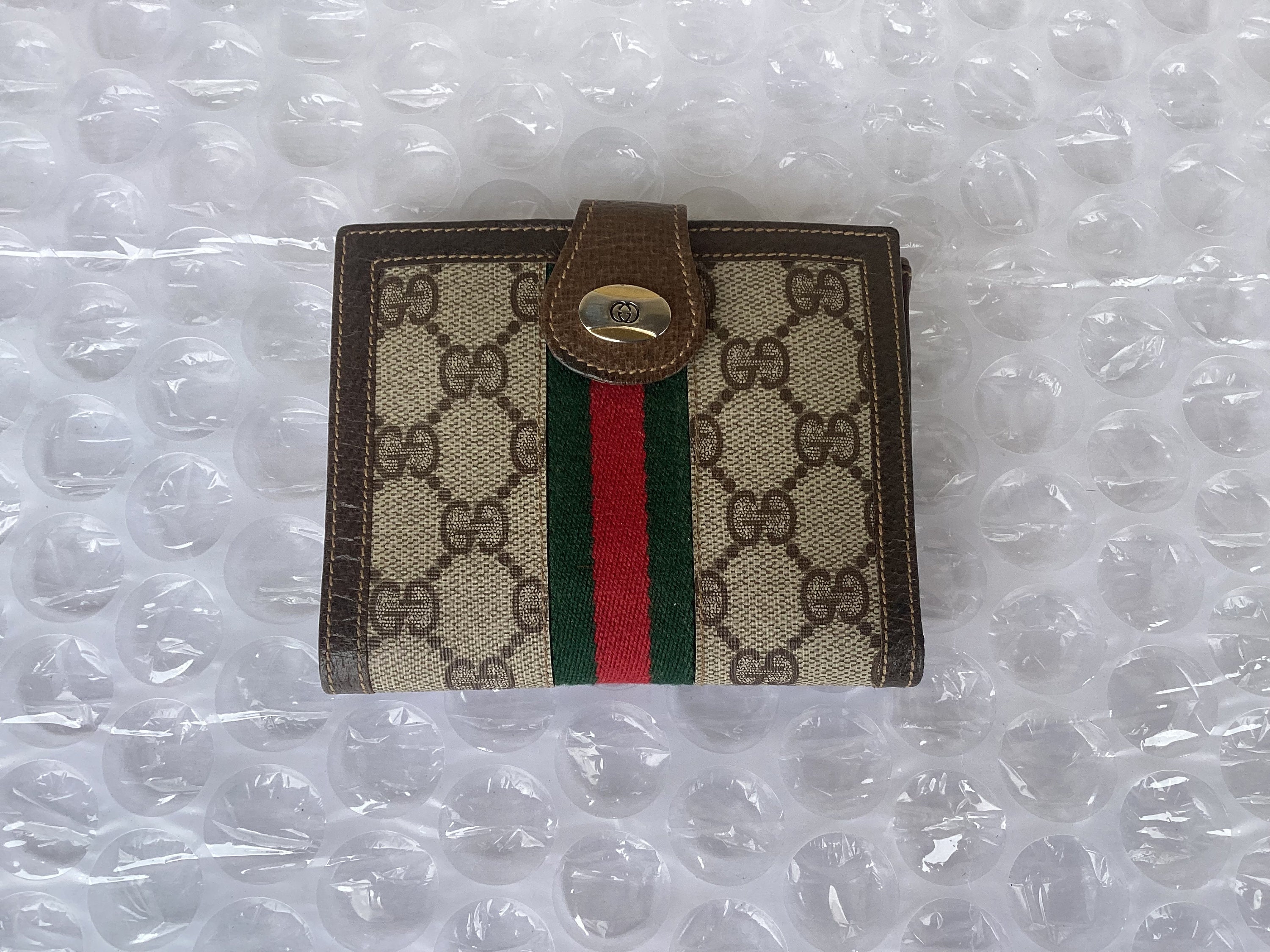 Vintage Gucci Small Trifold Wallet Web Brown Canvas Preowned  display picture 1