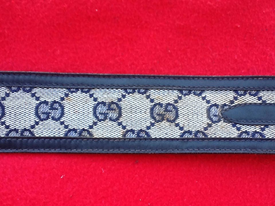 Vintage Gucci GG Belt Buckle & Navy Blue Monogram Canvas  display picture 2