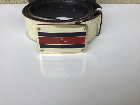 Vintage Old Gucci Belt Cream Canvas Belt Enameled… - image 2