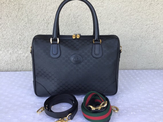 Vintage Old Gucci Shoulder Carry On Bag Black Can… - image 1